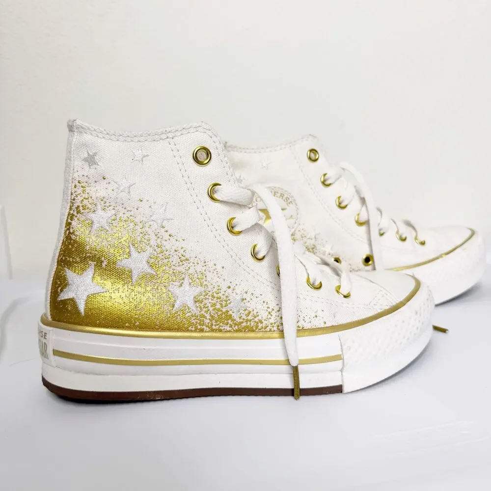 CONVERSE Chuck Taylor All Star EVA Lift Platform Shoes White Gold Kids Size US 2